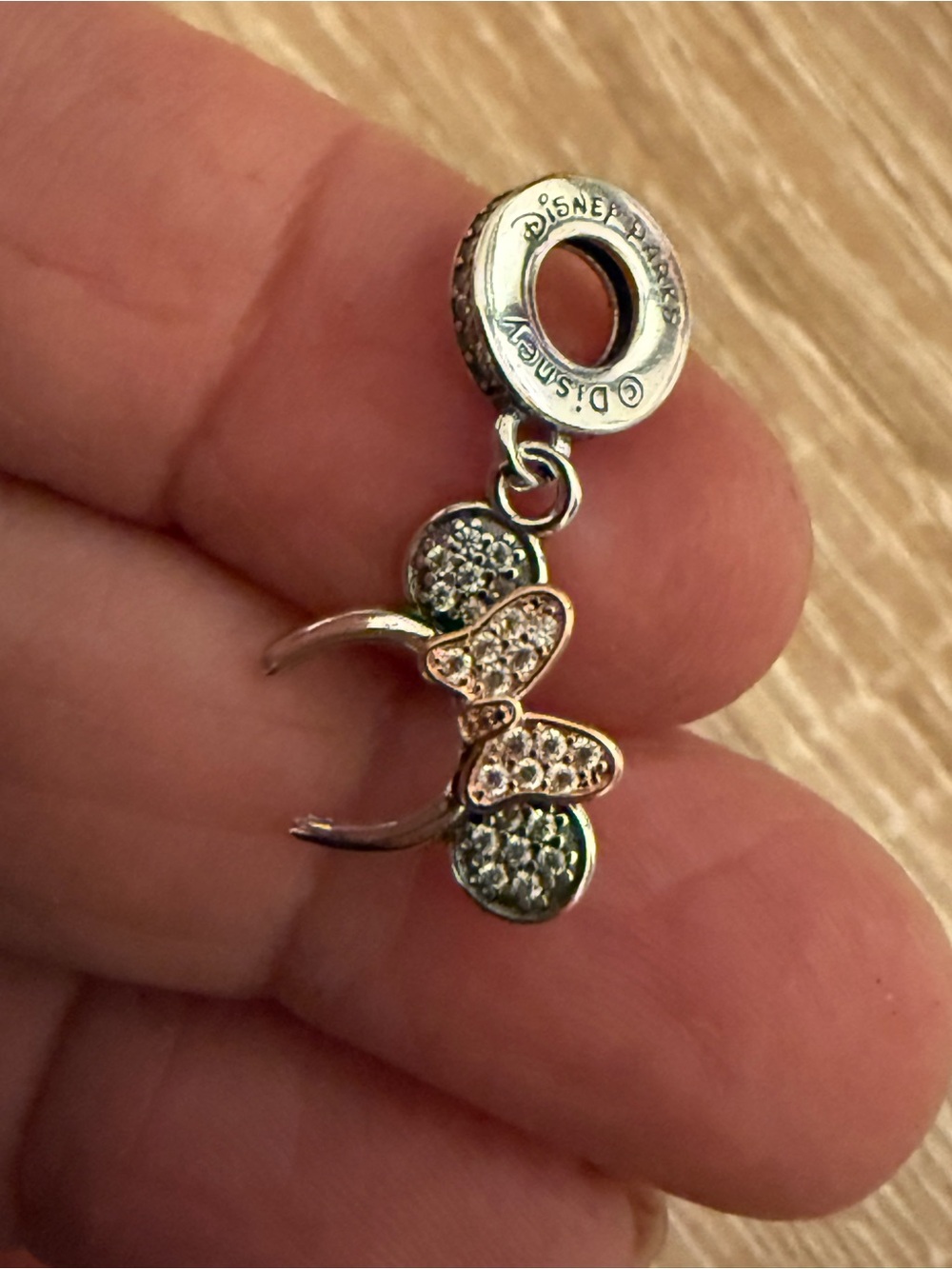 Pandora Silver Mickey Ear Dangle Charm with Clear Crystals